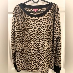 Betsey Johnson Leopard Cheetah Print Black Scoop Neck Top Size L